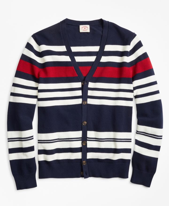 Brooks Brothers Men's Striped Pique Cardigan