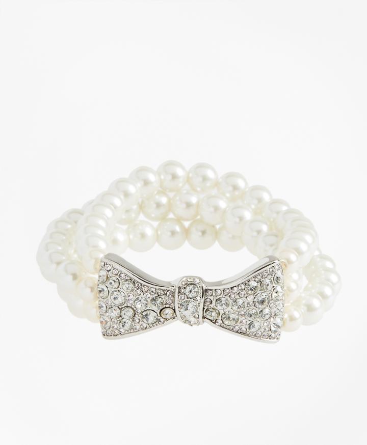 Brooks Brothers Women's Glass Pearl And Rhinestone Bow Bracelet