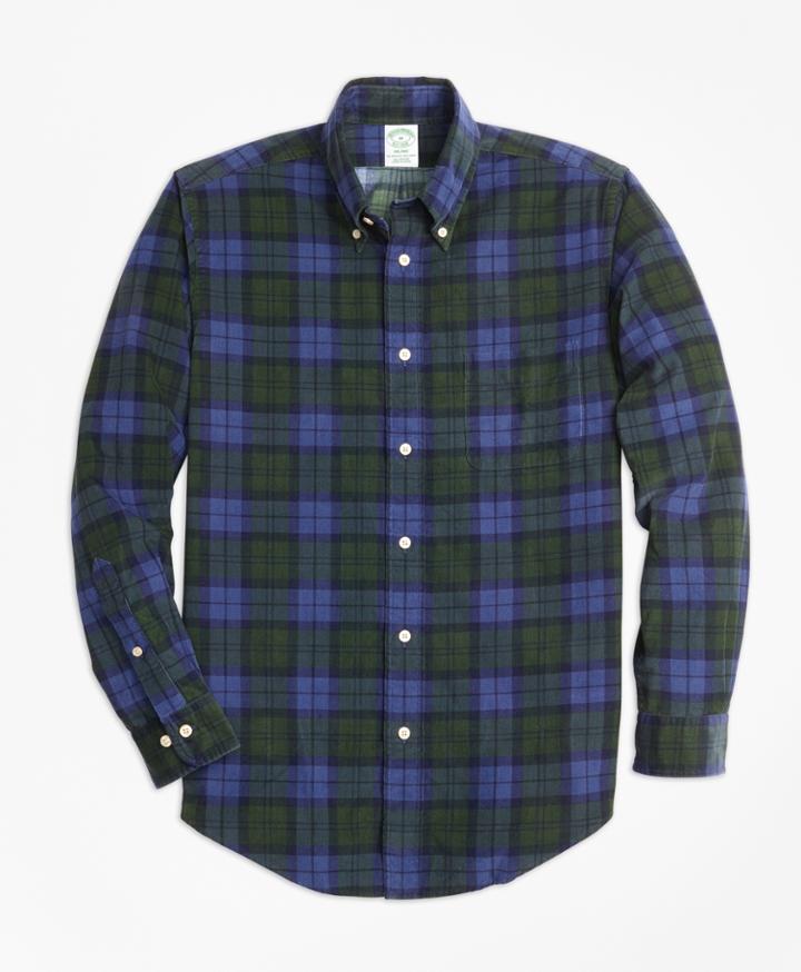 Brooks Brothers Men's Milano Fit Black Watch Tartan Pinwale Corduroy Sport Shirt