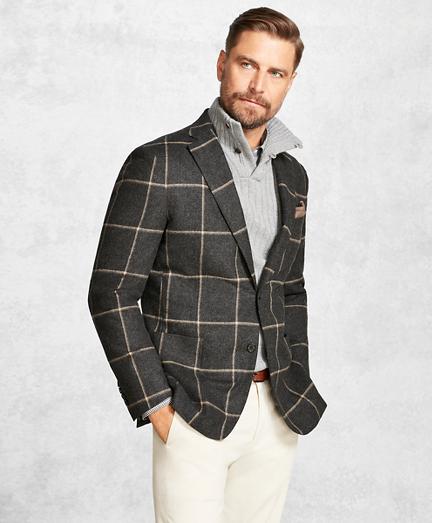 Brooks Brothers Golden Fleece Charcoal With Camel Windowpane Sport Coat