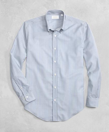 Brooks Brothers Golden Fleece Brookstech Lightweight Wool Blue And White Stripe Sport Shirt