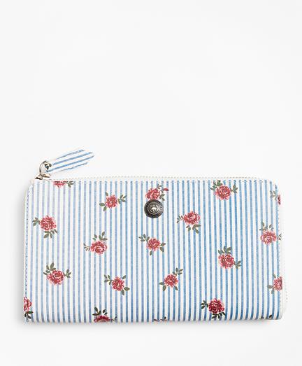 Brooks Brothers Rose-print Striped Saffiano Leather Wallet