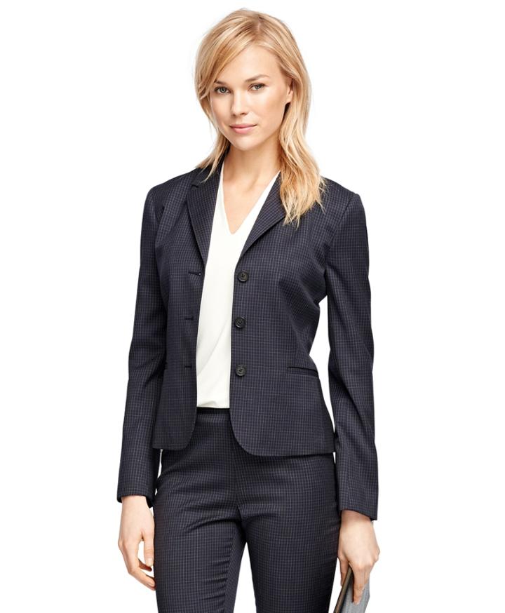 Brooks Brothers Women's Stellita Fit Wool Small Windowpane Stretch Jacket