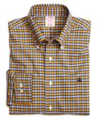 Brooks Brothers Supima Cotton Non-iron Regular Fit Yellow With Blue Check  Sport Shirt
