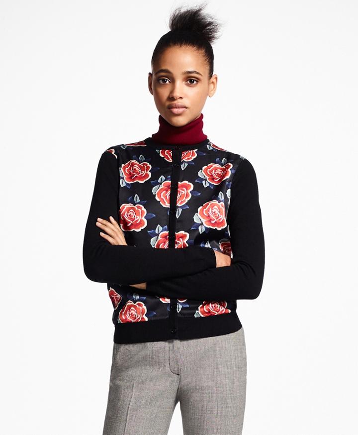 Brooks Brothers Women's Rose-print Mixed-media Cardigan