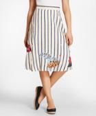 Brooks Brothers Floral-embroidered Striped Linen Skirt