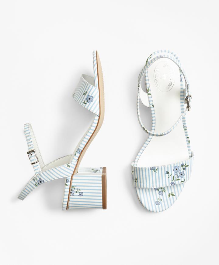 Brooks Brothers Women's Striped Floral-print Leather Block-heel Sandals