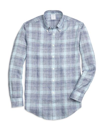 Brooks Brothers Regent Fit Glen Plaid Linen Sport Shirt
