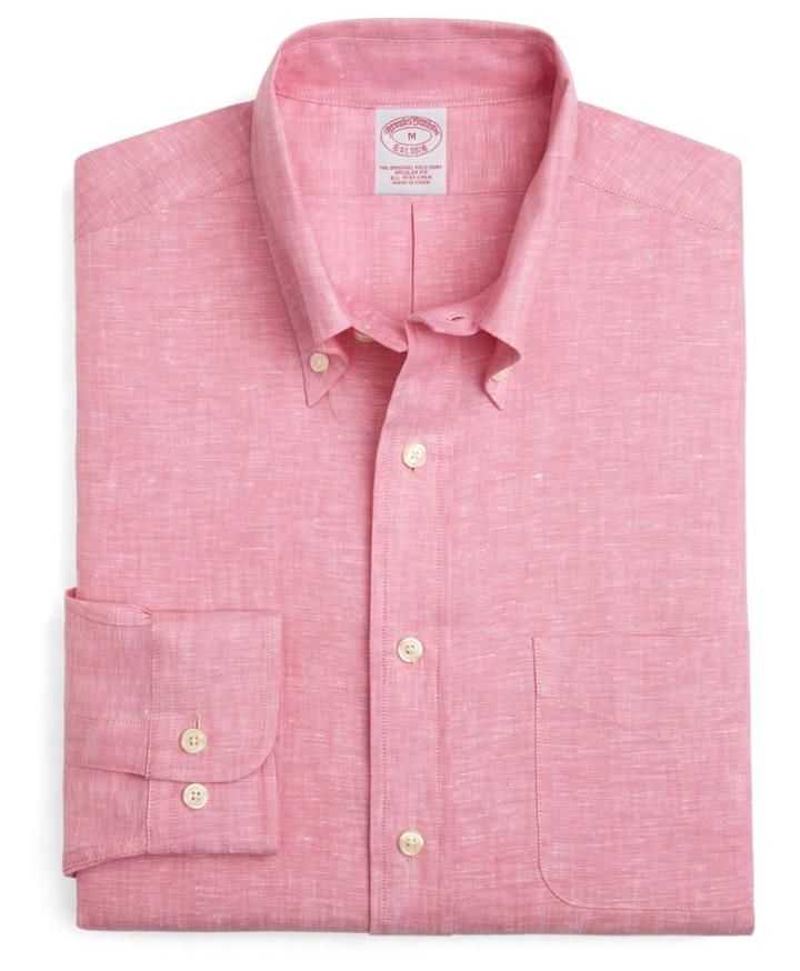 Brooks Brothers Men's Irish Linen Regular Fit Solid Sport Shirt