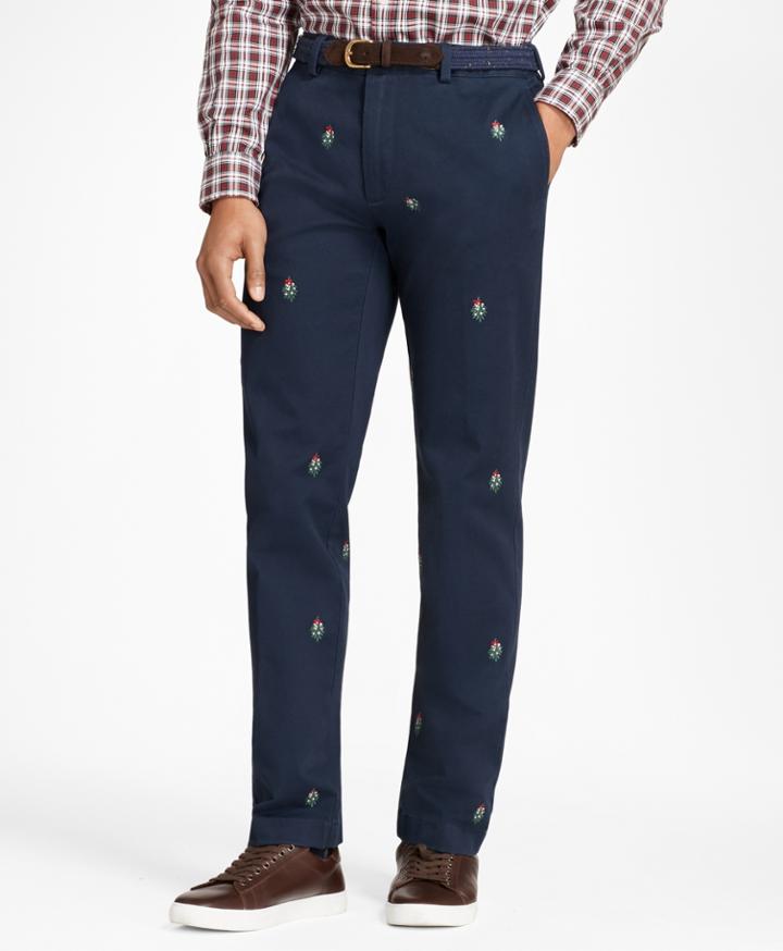 Brooks Brothers Men's Mistletoe-embroidered Cotton Twill Chinos