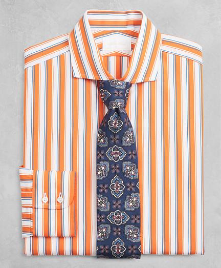 Brooks Brothers Golden Fleece Milano Slim-fit Dress Shirt, English Collar Multi-stripe Poplin