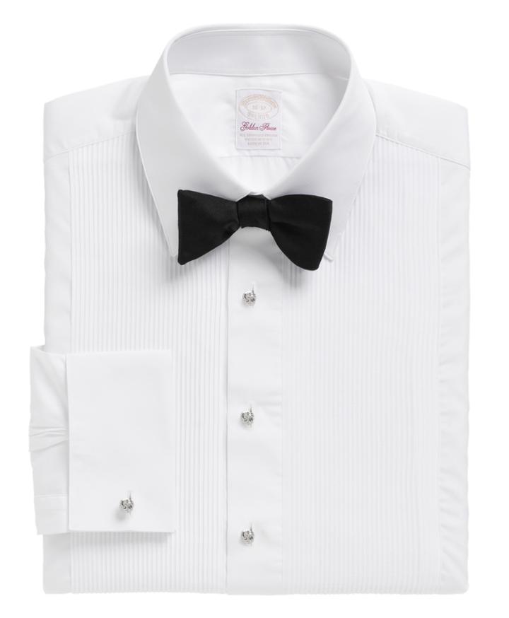 Brooks Brothers Men's Golden Fleece Madison Fit Swiss Pleat Tennis Collar French Cuff Tuxedo Shirt