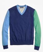 Brooks Brothers Men's Cotton-cashmere Colorblock V-neck Sweater