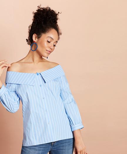 Brooks Brothers Striped Cotton-poplin Portrait-collar Blouse