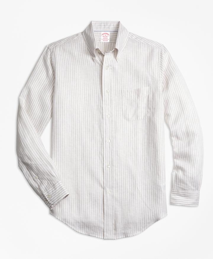 Brooks Brothers Men's Madison Fit Safari Stripe Irish Linen Sport Shirt