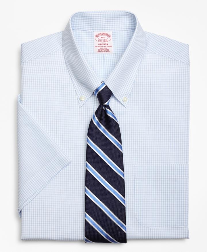 Brooks Brothers Regular Fit Classic-fit Dress Shirt, Non-iron Double Mini-windowpane Short-sleeve