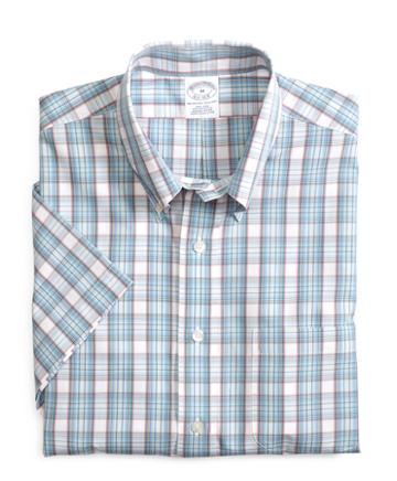 Brooks Brothers Non-iron Slim Fit Plaid Short-sleeve Sport Shirt