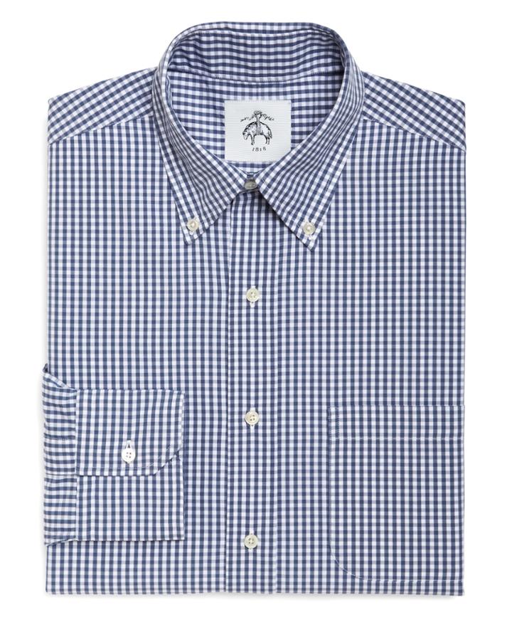 Brooks Brothers Men's White And Blue Mini Gingham Button-down Shirt