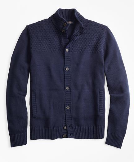 Brooks Brothers Textured Button-front Mockneck Cardigan
