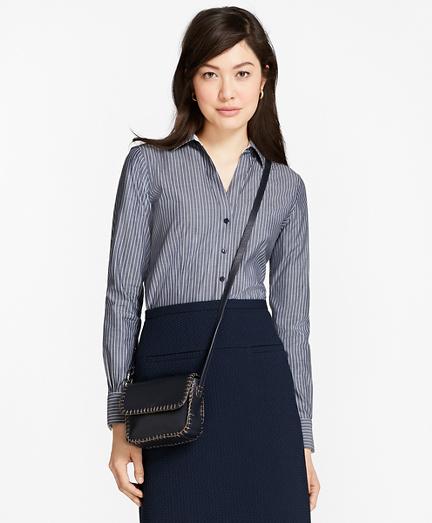 Brooks Brothers Fitted Non-iron Striped Cotton Poplin Shirt