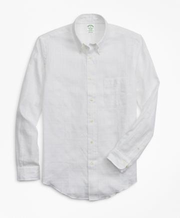 Brooks Brothers Milano Fit Textured Windowpane Irish Linen Sport Shirt