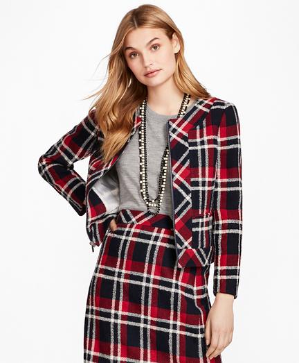 Brooks Brothers Plaid Wool-blend Cropped Jacket