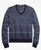 Brooks Brothers Men's Oxford Pique Stripe V-neck Sweater