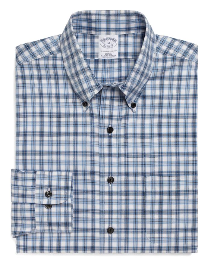 Brooks Brothers Men's Non-iron Slim Fit Alternating Split Tattersall Sport Shirt