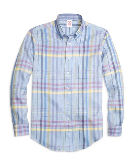 Brooks Brothers Madison Fit Plaid Linen Sport Shirt