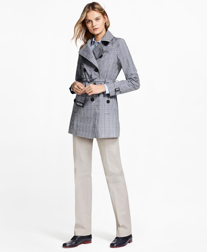 Brooks Brothers Women's Plaid Stretch Cotton Trench Jacket