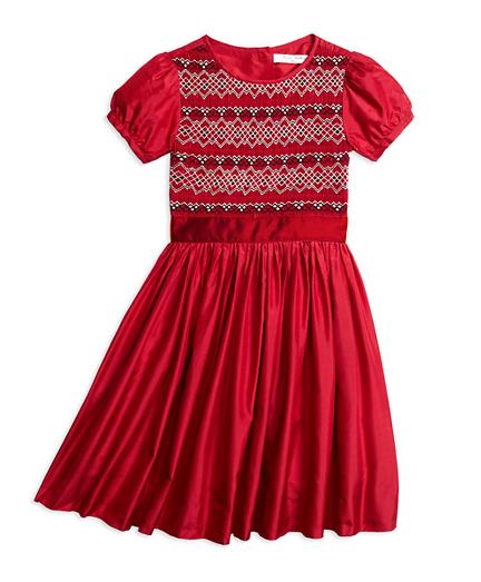 Brooks Brothers Short-sleeve Silk Smocked Dress