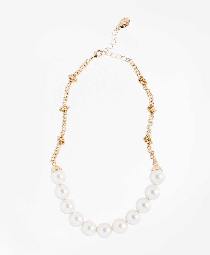 Brooks Brothers Women's Glass Pearl And Knotted Chain Necklace