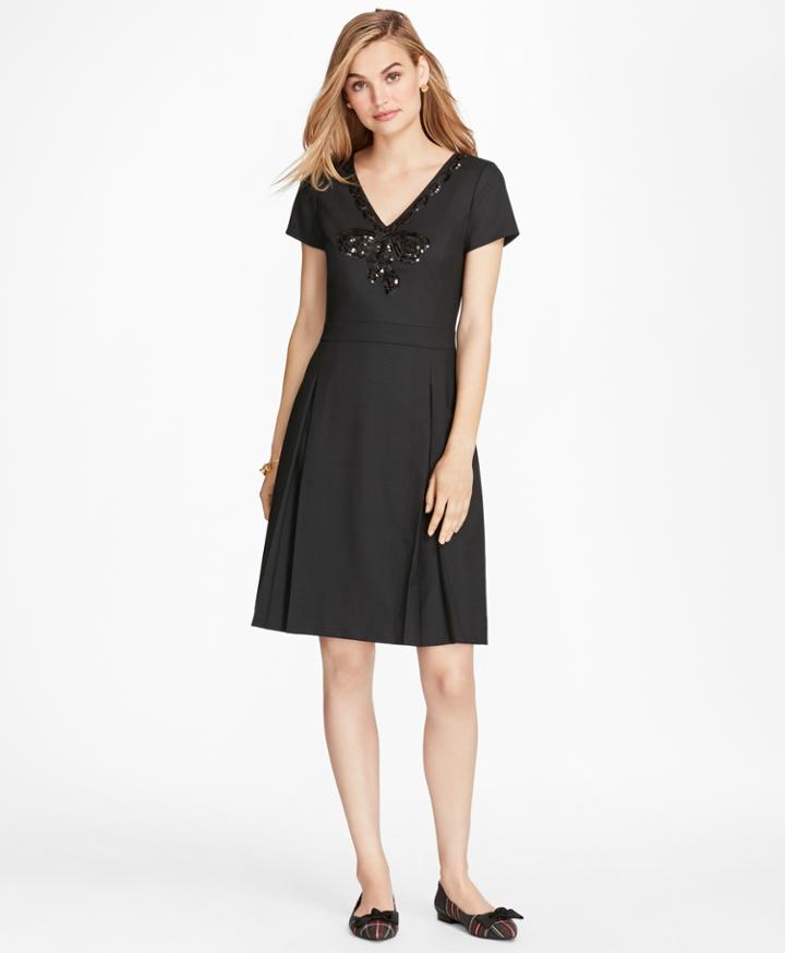 Brooks Brothers Women's Sequined Bow Applique Wool-blend Twill Dress