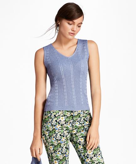 Brooks Brothers Cable-rib Shimmer-knit Shell