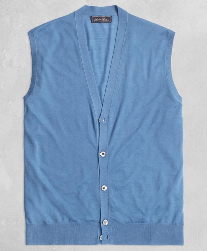 Brooks Brothers Men's Golden Fleece 3-d Knit Fine Gauge Button Vest Sweater