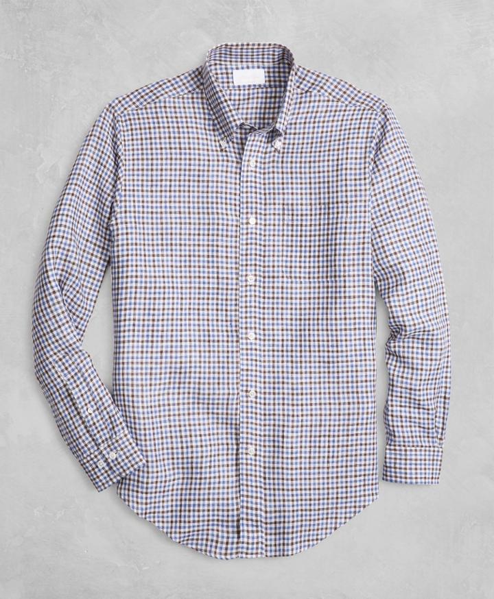 Brooks Brothers Men's Golden Fleece Regent Fit Gingham Linen Sport Shirt