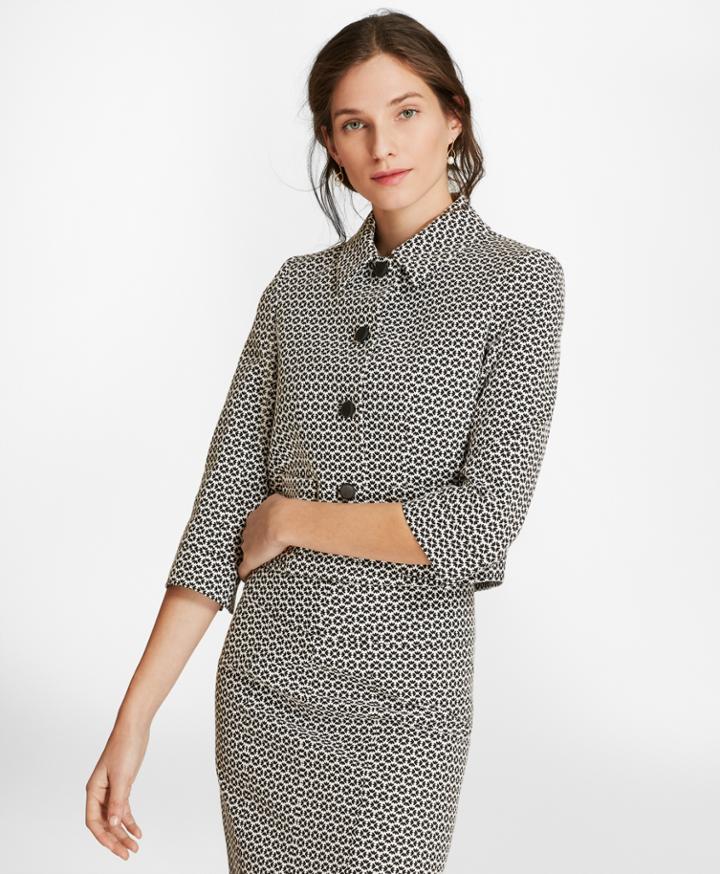Brooks Brothers Women's Floral Stretch Cotton Jacquard Cropped Jacket