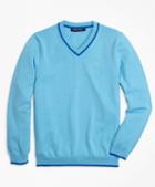 Brooks Brothers Cotton V-neck Tipped Sweater