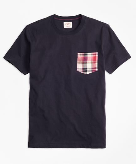Brooks Brothers Madras Plaid-pocket Cotton Jersey Tee Shirt