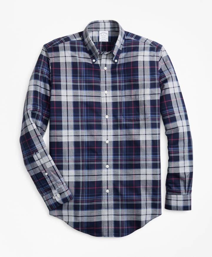 Brooks Brothers Men's Non-iron Regent Fit Basketweave Plaid