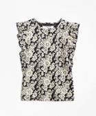 Brooks Brothers Floral Jacquard Flutter-sleeve Top