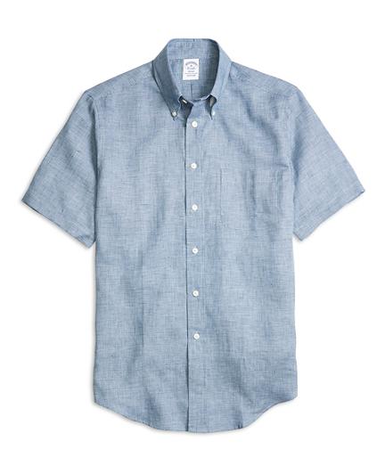 Brooks Brothers Regent Fit Check Linen Short-sleeve Sport Shirt