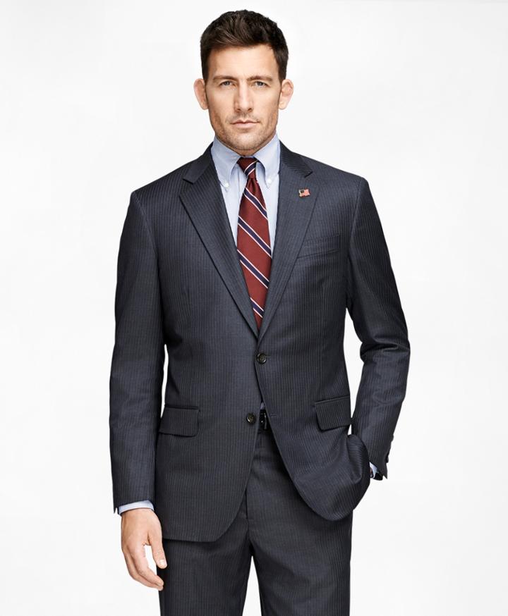 Brooks Brothers Men's Madison Fit Saxxon Grey With Blue Stripe 1818 Suit