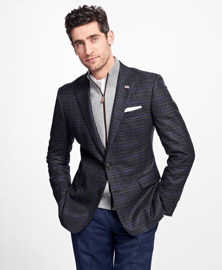 Brooks Brothers Men's Regent Fit Saxxon Wool Check With Windowpane Sport Coat