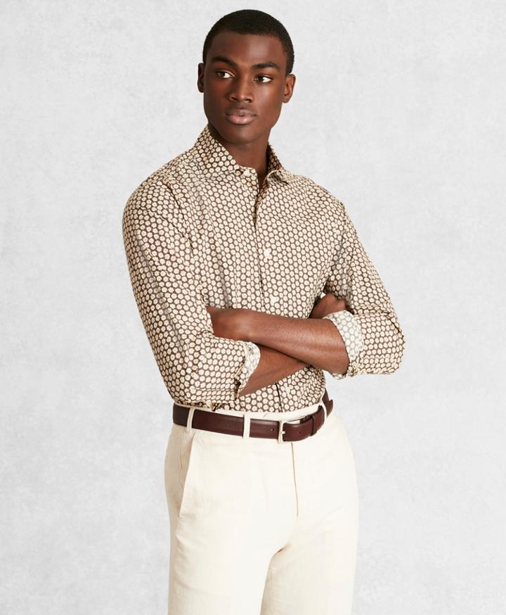 Brooks Brothers Men's Golden Fleece Regent Fit Brown Floral Sport Shirt