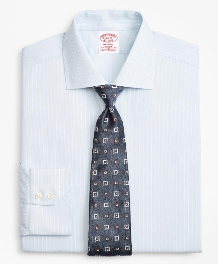 Brooks Brothers Men's Stretch Regular Fit Classic-fit Dress Shirt, Non-iron Royal Oxford Framed Ground Stripe