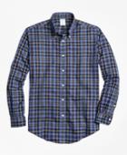 Brooks Brothers Men's Non-iron Milano Fit Blue Heathered Plaid Sport Shirt