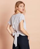 Brooks Brothers Women's Shimmer Stripe Linen-cotton Tie-back Blouse