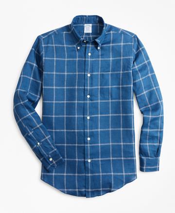 Brooks Brothers Regent Fit Double-windowpane Irish Linen Sport Shirt