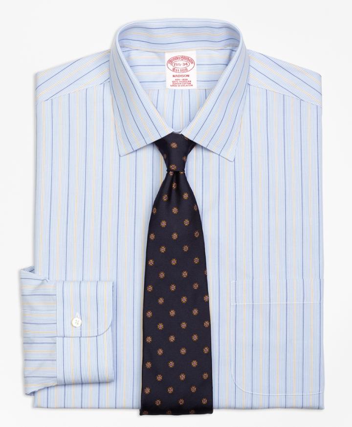 Brooks Brothers Men's Non-iron Regular Fit Hairline Alternating Stripe Dress Shirt